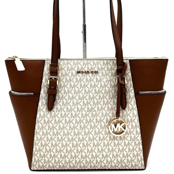 Michael Kors Large Charlotte Tote Bag Leather Vanilla - Picture 1 of 12